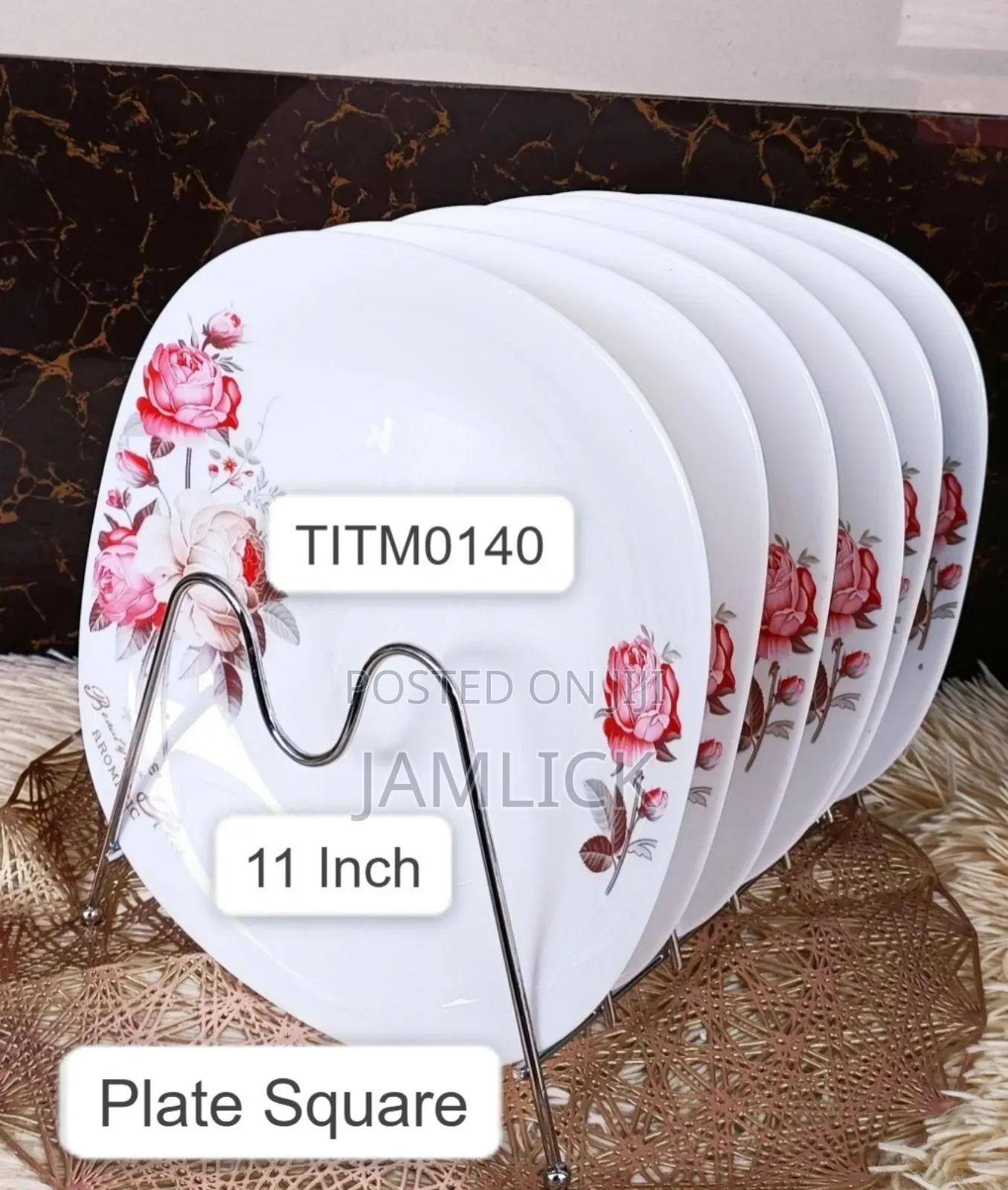 Red Rose Squared Ceramic Plates – Set of 6 - Jm