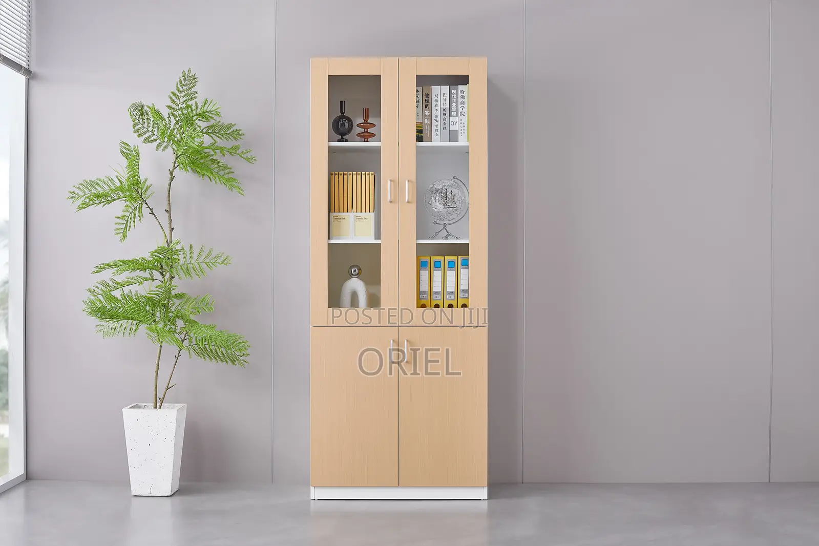 Office Cabinet : Wooden File Cabinet With Two Half Glass Doors