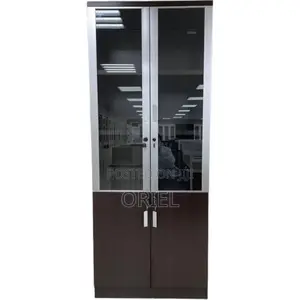 Office Cabinet : Wooden File Cabinet With Two Half Glass Doors