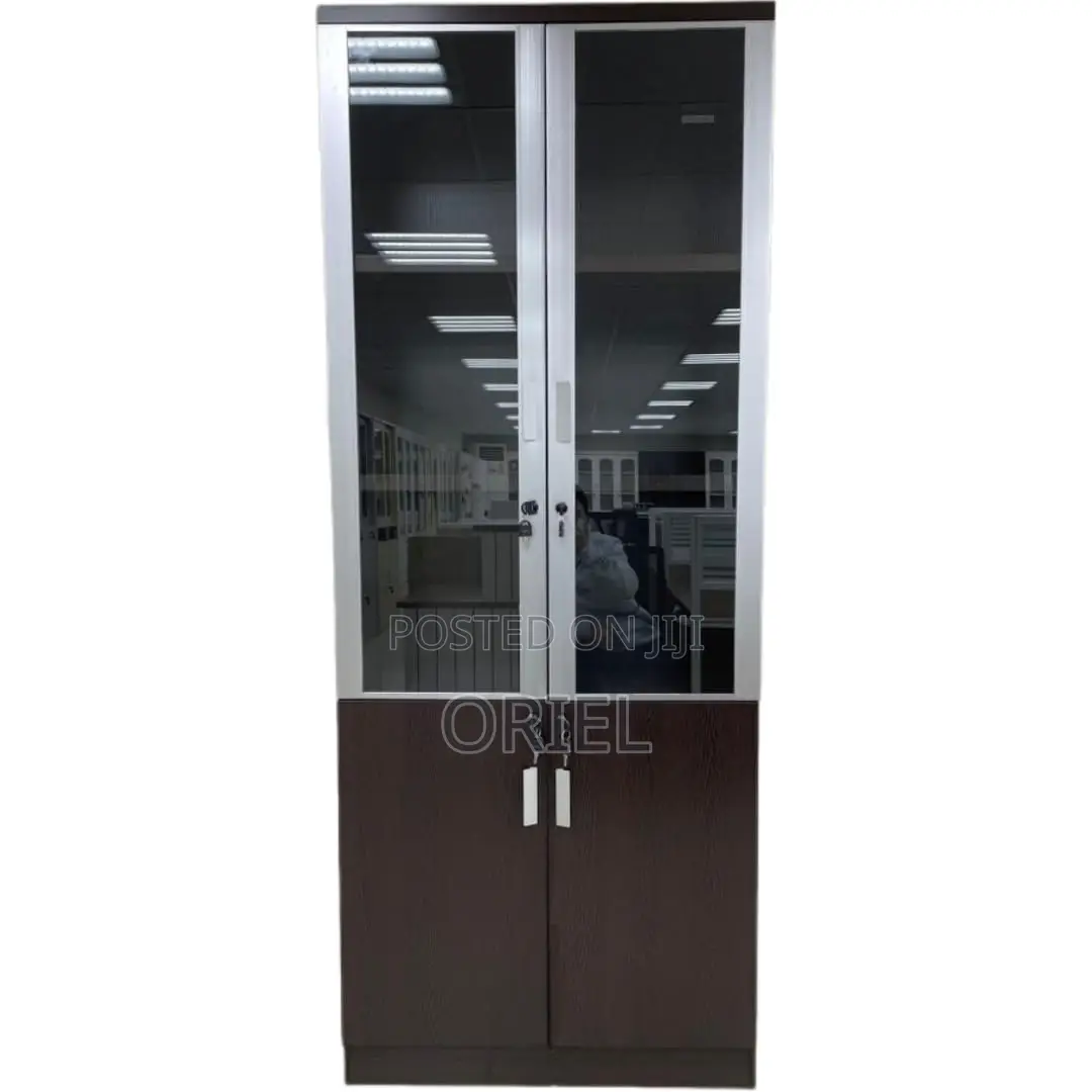 Office Cabinet : Wooden File Cabinet With Two Half Glass Doors