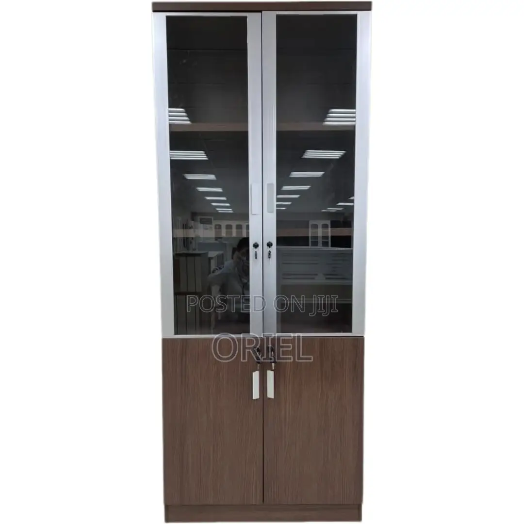 Office Cabinet : Wooden File Cabinet With Two Half Glass Doors