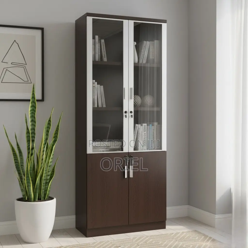 Office Cabinet : Wooden File Cabinet With Two Half Glass Doors