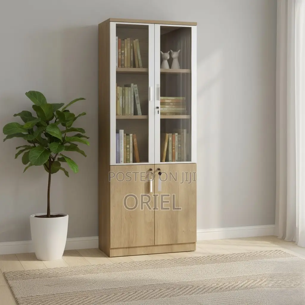 Office Cabinet : Wooden File Cabinet With Two Half Glass Doors