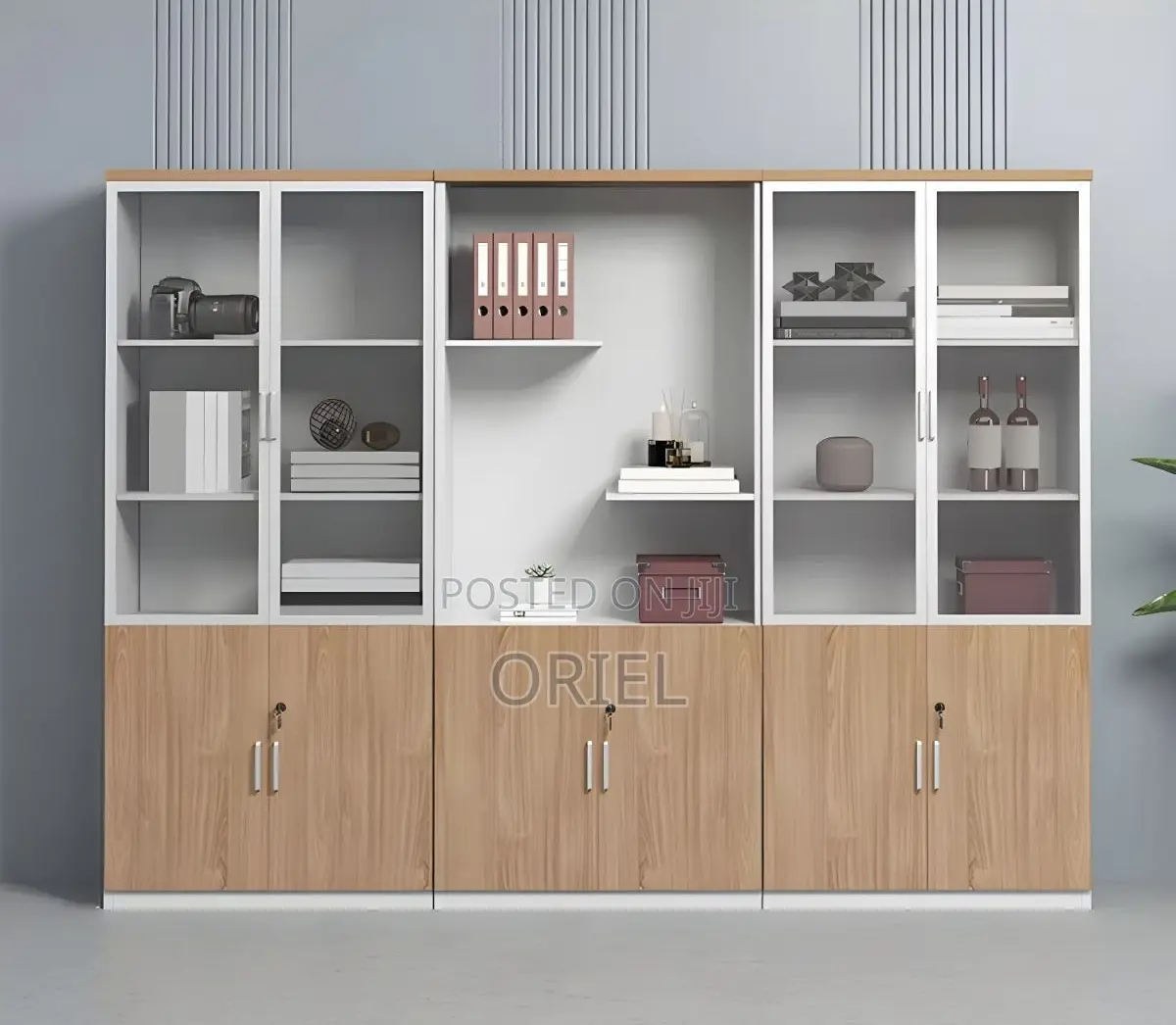 Office Cabinet : Wooden File Cabinet With Two Half Glass Doors