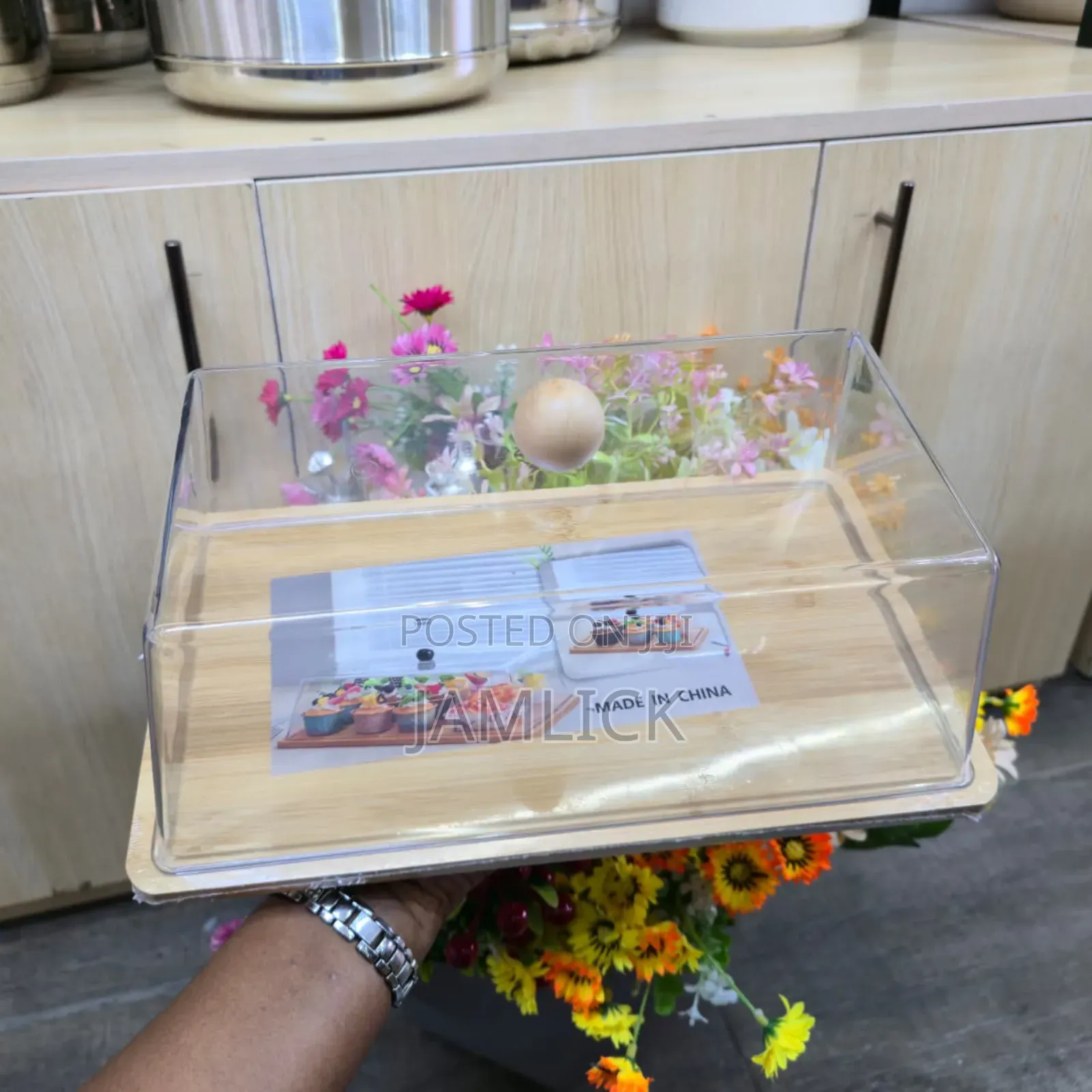 28cm Rectangle Bamboo Food Tray With Acrylic Lid - Rb