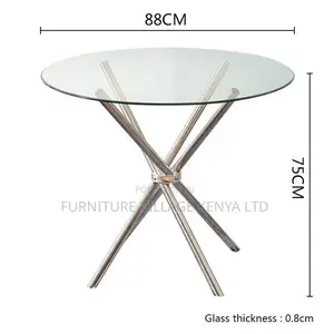 Dining Table; Round Dining Table Chrome Legs Tempered Glass Top