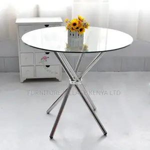 Dining Table; Round Dining Table Chrome Legs Tempered Glass Top
