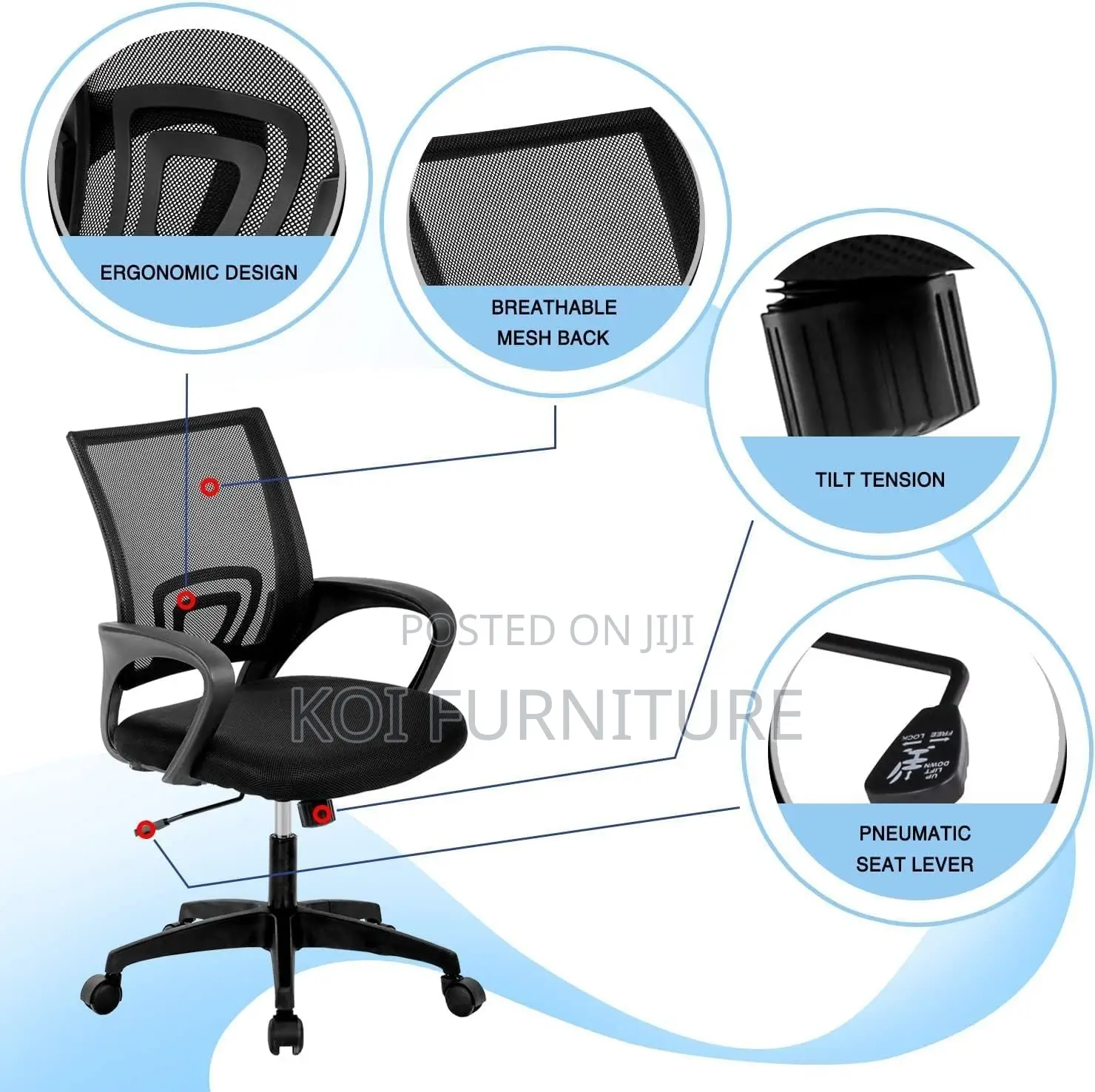 Office Chair; Ergonomic Design Clerical Office Mesh Seat