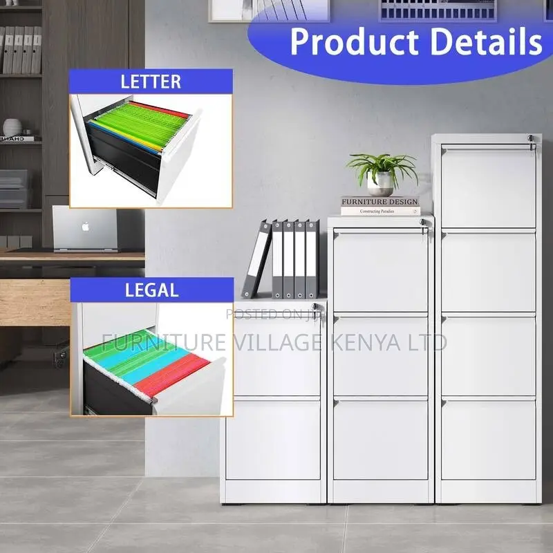 Office Cabinet; 3 Drawer Metal Vertical File Cabinet With Lock