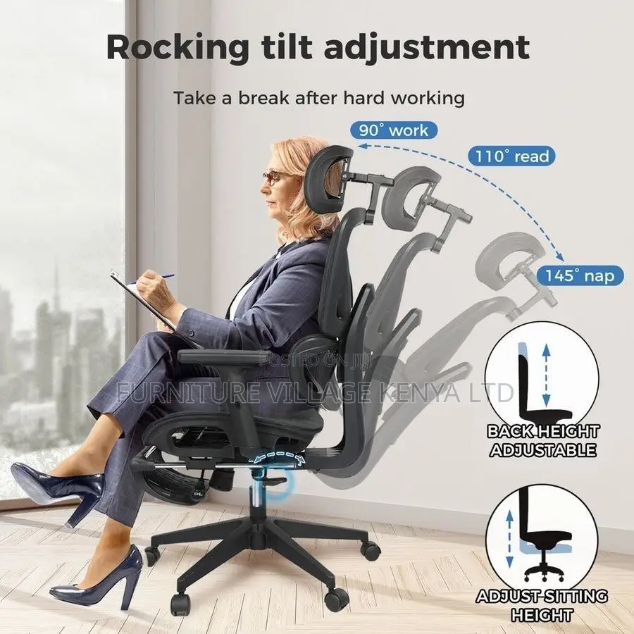 Office Chair; Orthopedic High Back Office Chair With Footrest