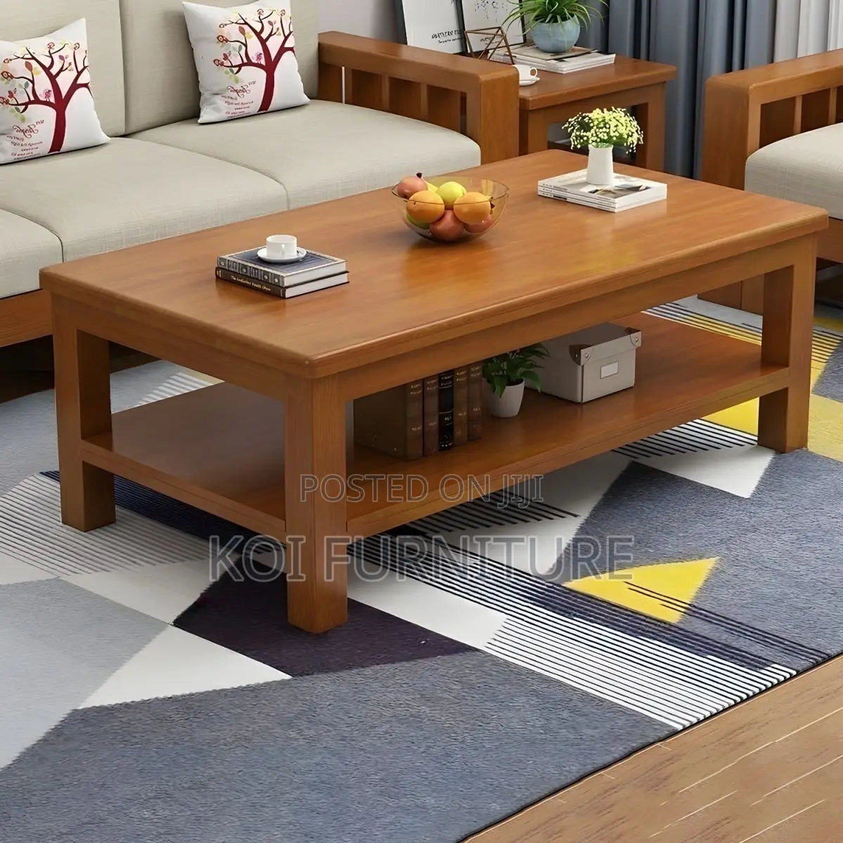Coffee Table; Mahogany Brown Coffee Table With Under Storage