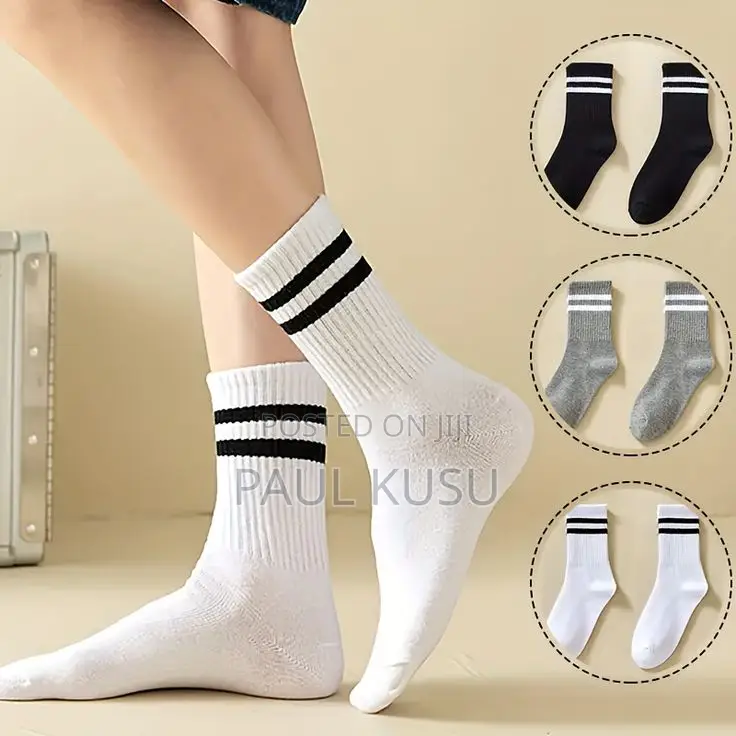 Multi-Use Striped Crew Socks 3 Pairs (Sports, School Office)