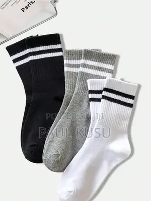 Multi-Use Striped Crew Socks 3 Pairs (Sports, School Office)