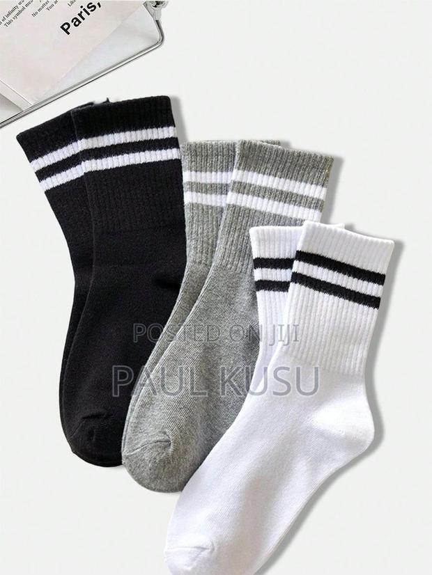 Multi-Use Striped Crew Socks 3 Pairs (Sports, School Office) - thumbnail 4