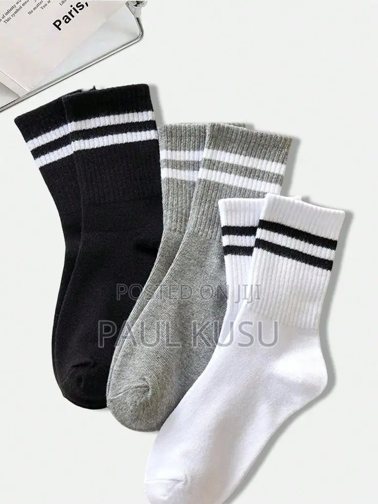 Multi-Use Striped Crew Socks 3 Pairs (Sports, School Office)