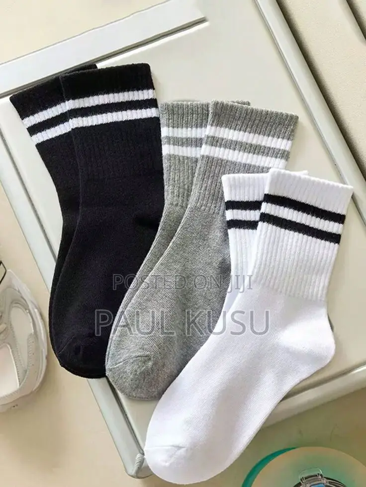 Multi-Use Striped Crew Socks 3 Pairs (Sports, School Office)