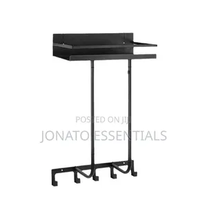 3-in-1 Bathroom Towel Rack With Shelf 5 Hooks - Black