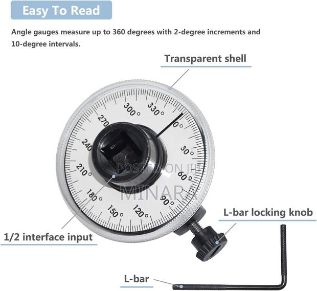 1⁄2” Dr, Torque Angle Gauge, 360 Deg Adjustable Angular Torque Meter - thumbnail 2