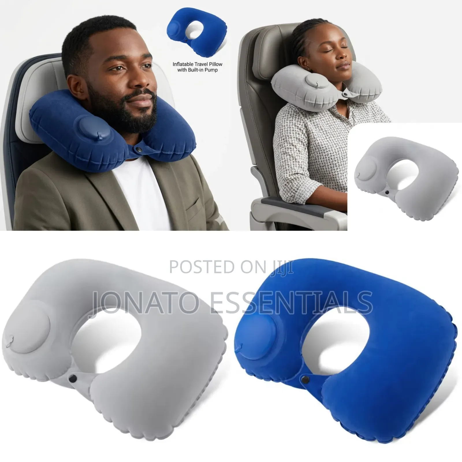 Inflatable Travel Neck Pillow With Built-in Pump - Portable U-Shaped