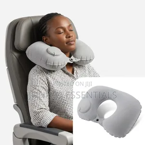 Inflatable Travel Neck Pillow With Built-in Pump - Portable U-Shaped