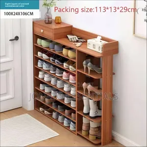 Wooden Shoe Rack Organizer With Drawer - 8-Tier Slim Entryway Stand