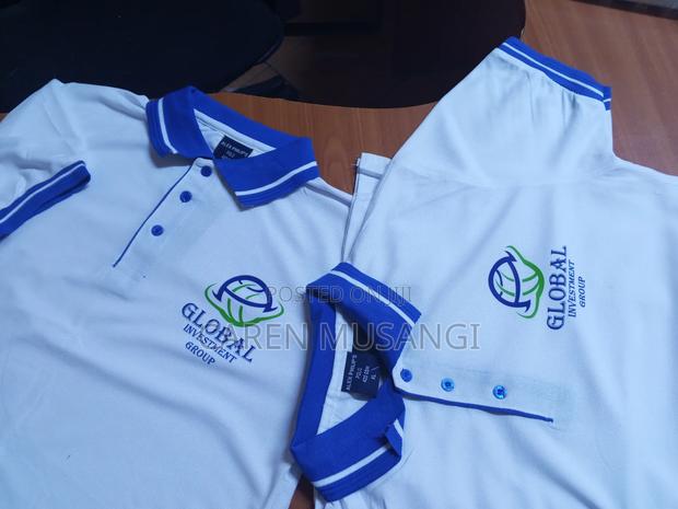 White Polo Shirt With Unique Front Print - main view