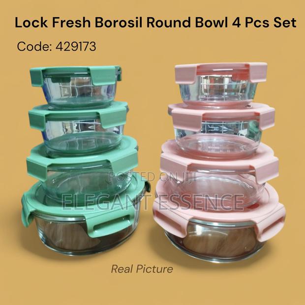 Lock Fresh Borosil Round 4pcs Bowl Set With Colored Lids