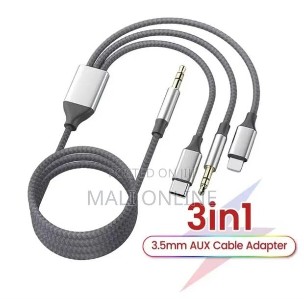 3-in-1 Aux Audio Cable 3.5mm Male to Male Type-C Lightning Adapter