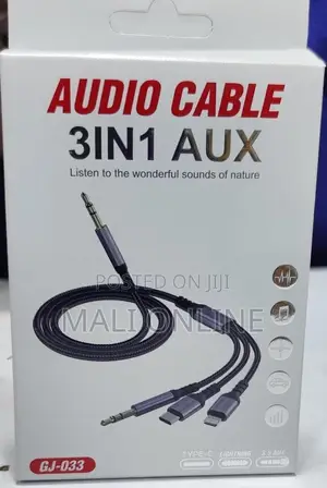 3-in-1 Aux Audio Cable 3.5mm Male to Male Type-C Lightning Adapter