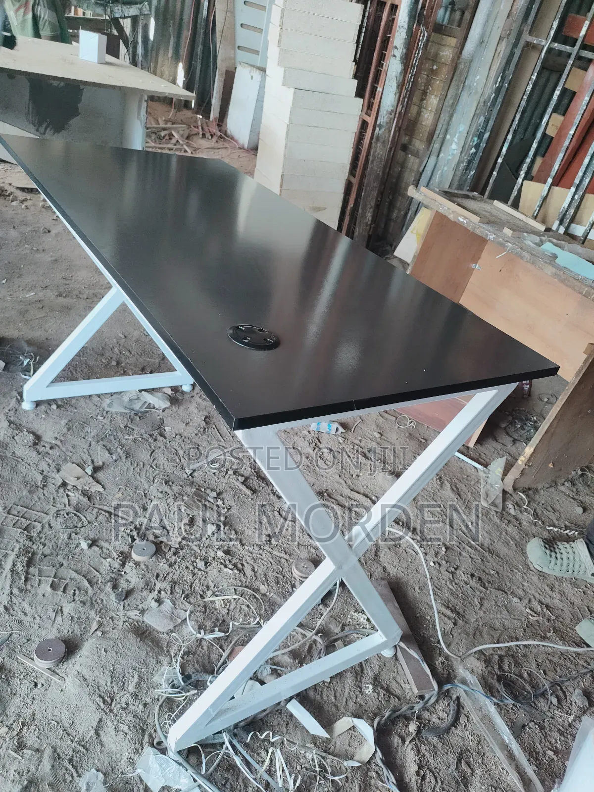 Modern Office Desk With Cable Hole _Strong Metal Frame Gloss Finish