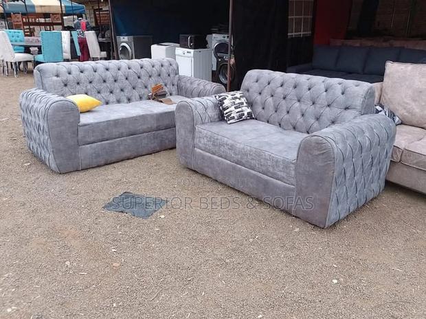 Grey Tufted 3-Seater Sofa