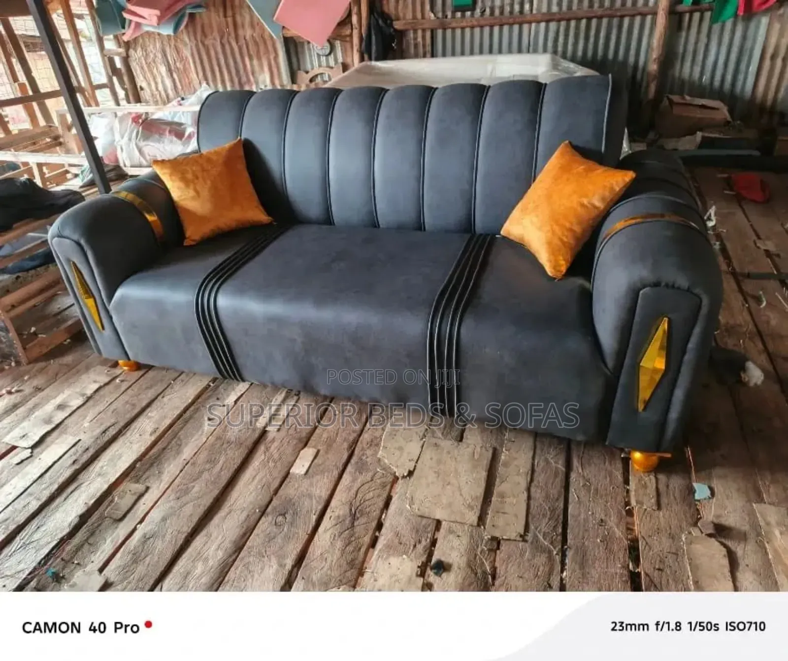 Black/Soft Fabric 3-Seater Sofa- Available for Delivery