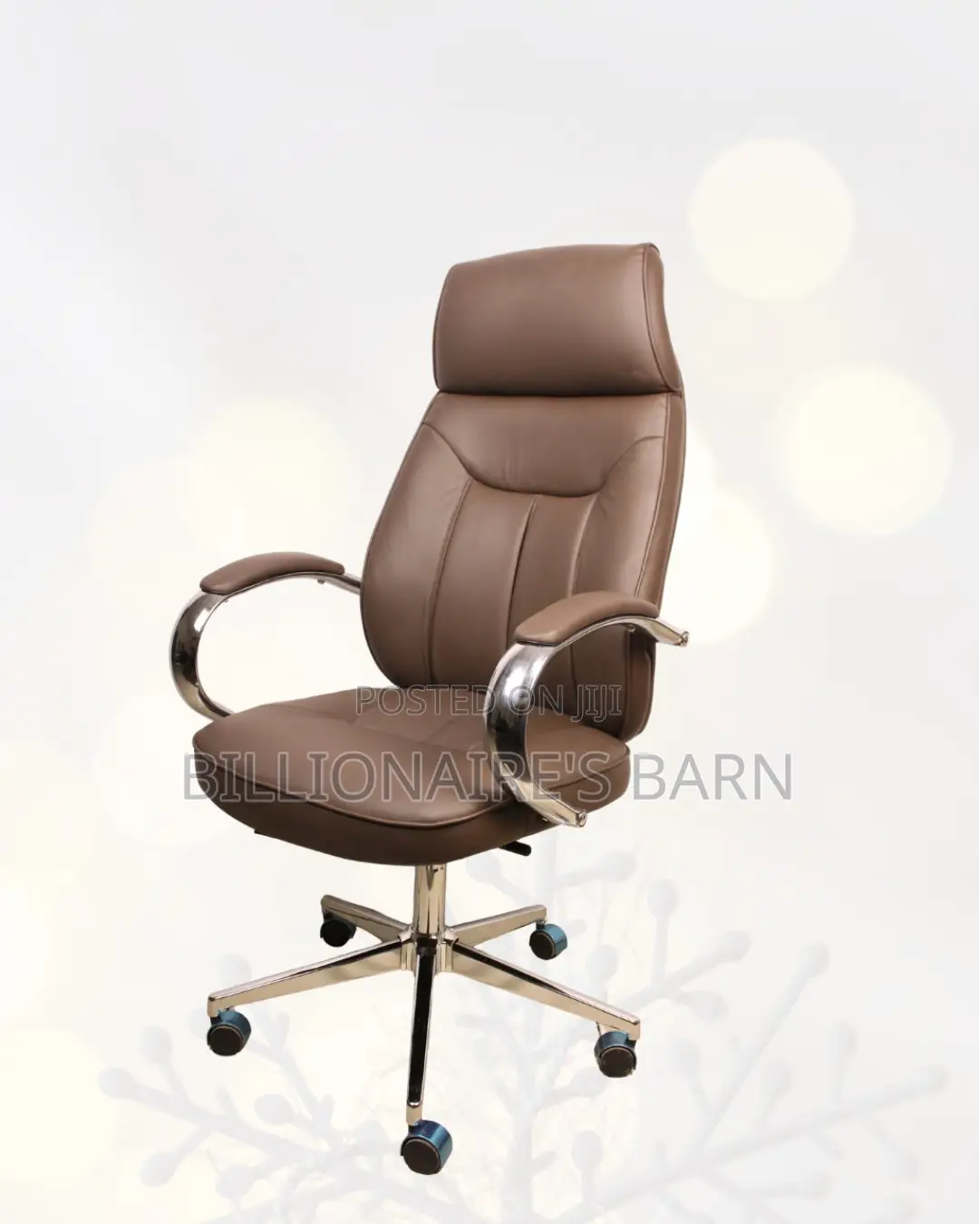 Brown Executive Leather Office Chair High Back Chrome
