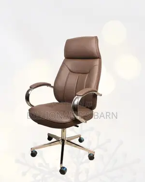 Brown Executive Leather Office Chair High Back Chrome