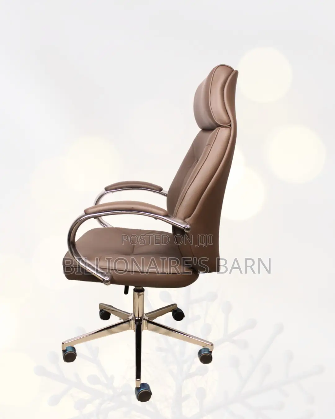 Brown Executive Leather Office Chair High Back Chrome