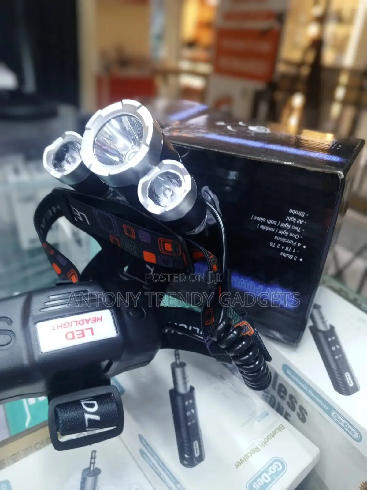 Rechargeable 3-Bulb Headlamp 1800-6000 Lumens Torch