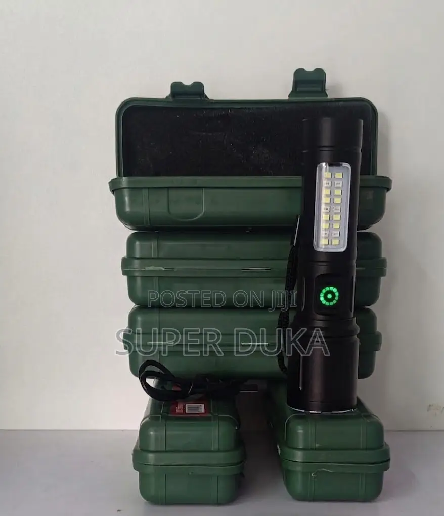 Powerful Rechargeable Led Flashlight/Torch.Cob Side Light Hard Case