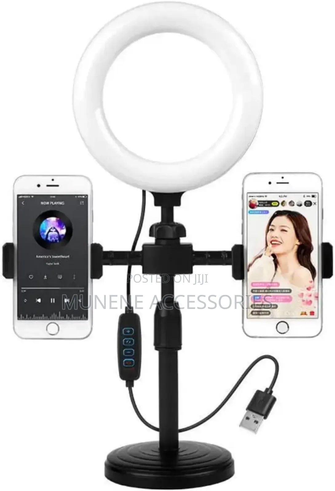 Selfie Desktop Overhead Stand Height/Angle Adjustable 8" Led Ringlight