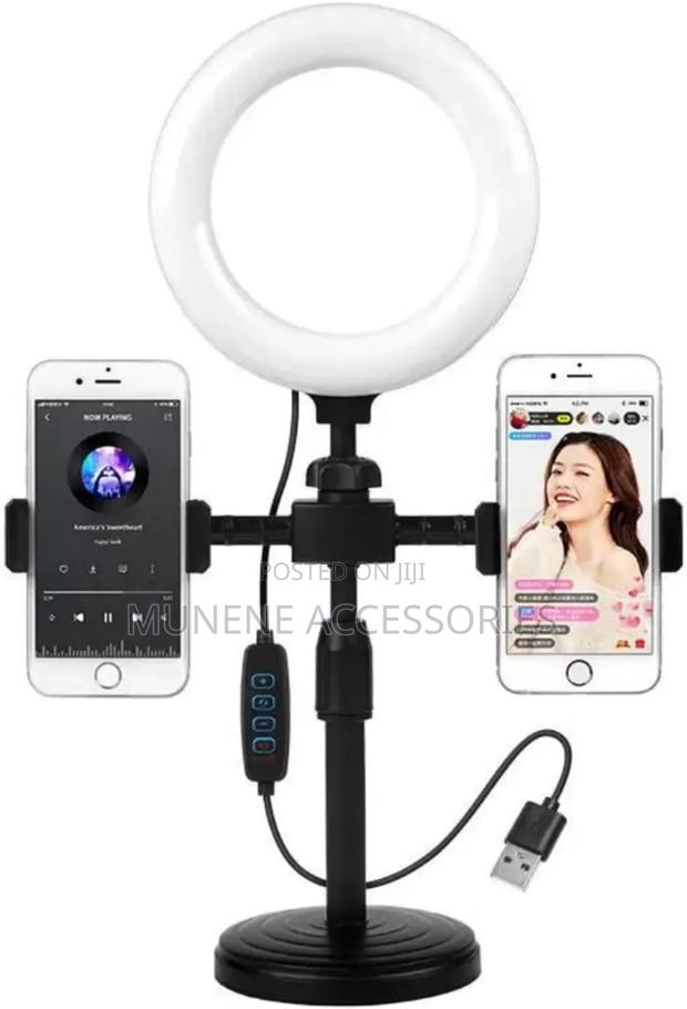 Selfie Desktop Overhead Stand Height/Angle Adjustable 8" Led Ringlight - main view
