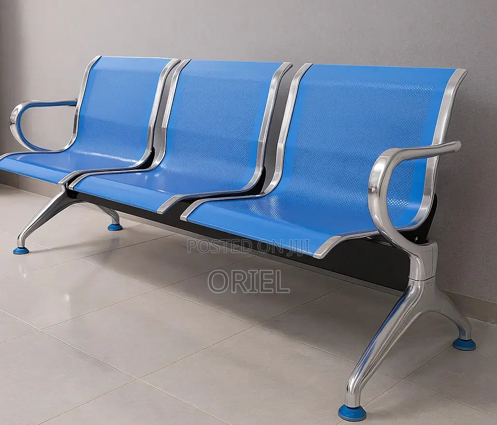 Office Bench : Office 3-Link Non-Padded Blue Waiting Bench