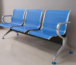 Office Bench : Office 3-Link Non-Padded Blue Waiting Bench