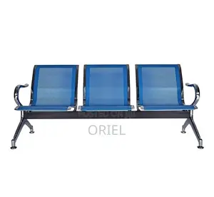 Office Bench : Office 3-Link Non-Padded Blue Waiting Bench
