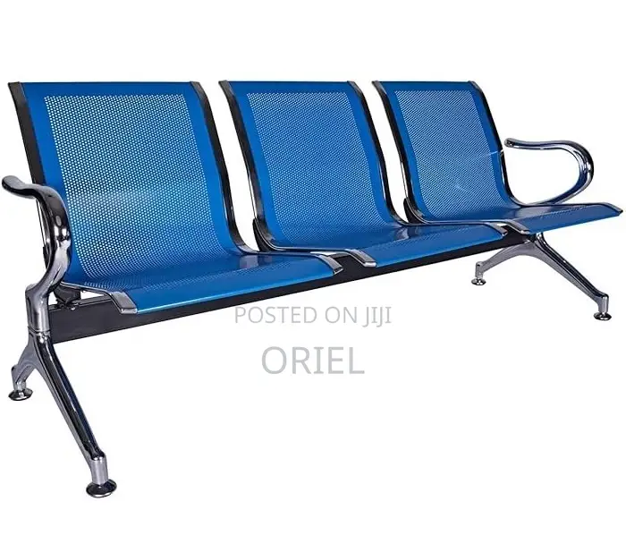 Office Bench : Office 3-Link Non-Padded Blue Waiting Bench