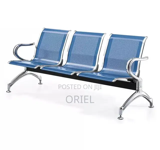 Office Bench : Office 3-Link Non-Padded Blue Waiting Bench