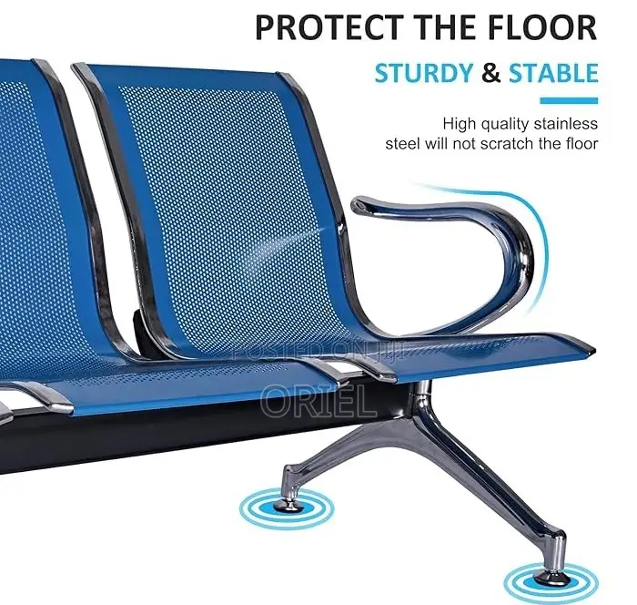 Office Bench : Office 3-Link Non-Padded Blue Waiting Bench