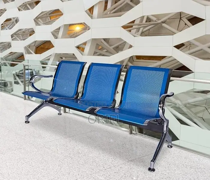 Office Bench : Office 3-Link Non-Padded Blue Waiting Bench