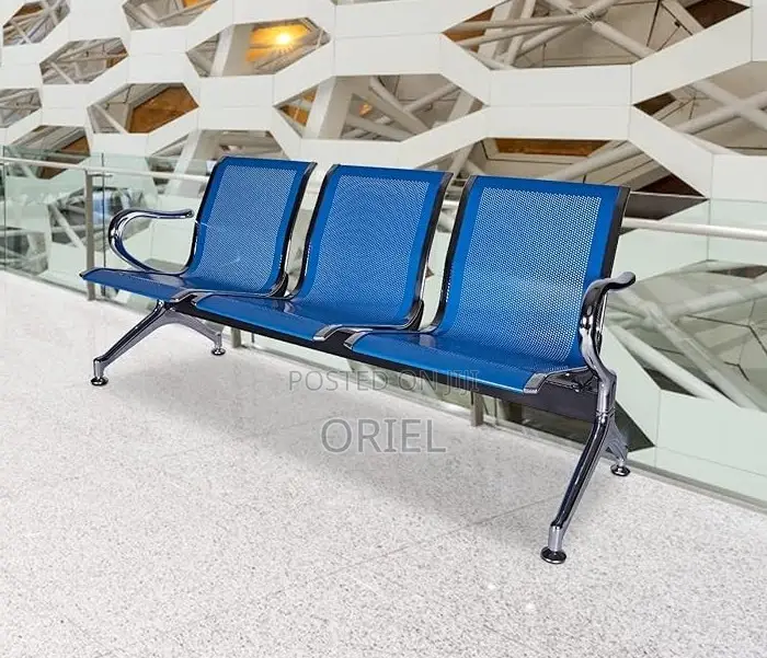 Office Bench : Office 3-Link Non-Padded Blue Waiting Bench