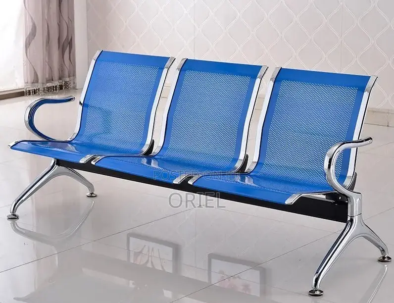 Office Bench : Office 3-Link Non-Padded Blue Waiting Bench