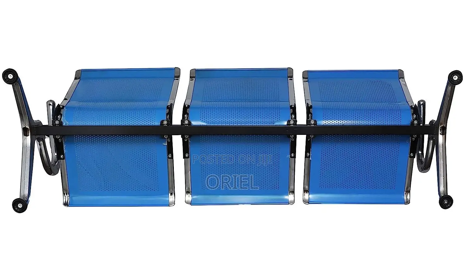 Office Bench : Office 3-Link Non-Padded Blue Waiting Bench