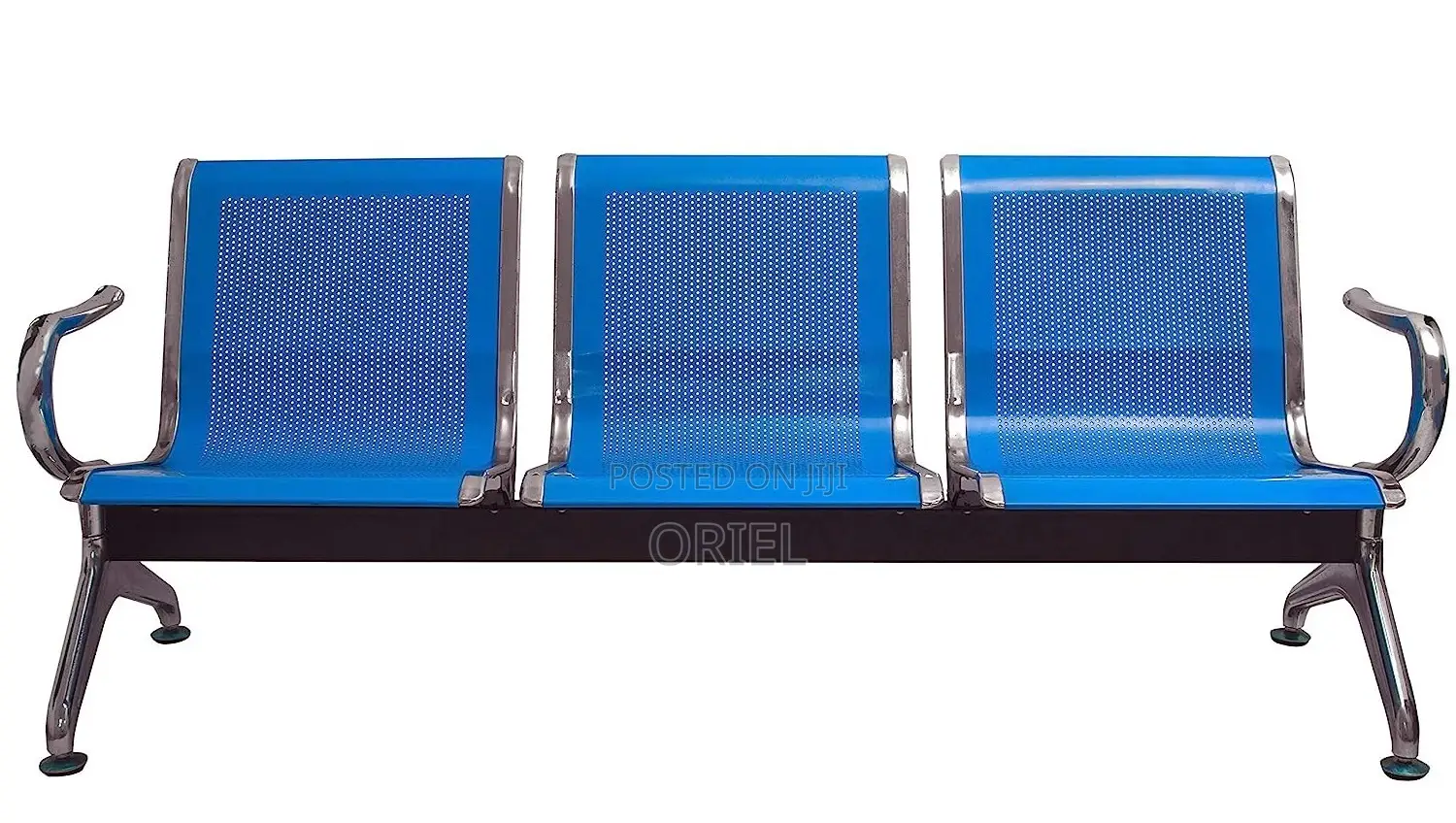 Office Bench : Office 3-Link Non-Padded Blue Waiting Bench